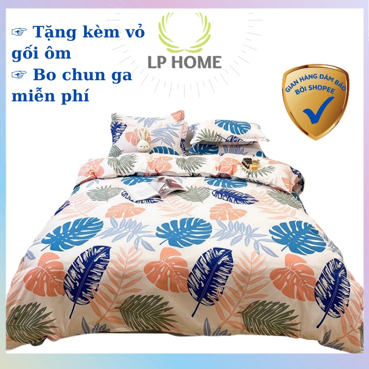 (Tặng vỏ gối ôm) Bộ chăn ga gối Poly Cotton Lá Dương sỉ cao cấp màu sắc tươi mới - Miễn phí bo chun