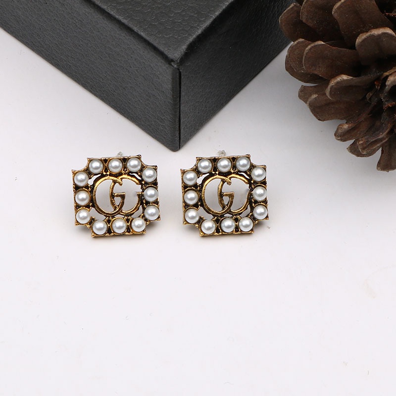 Bông tai nữ thương hiệu GG mặt vuông đính đá và ngọc trai nhân tạo TB426 TOBI STORE