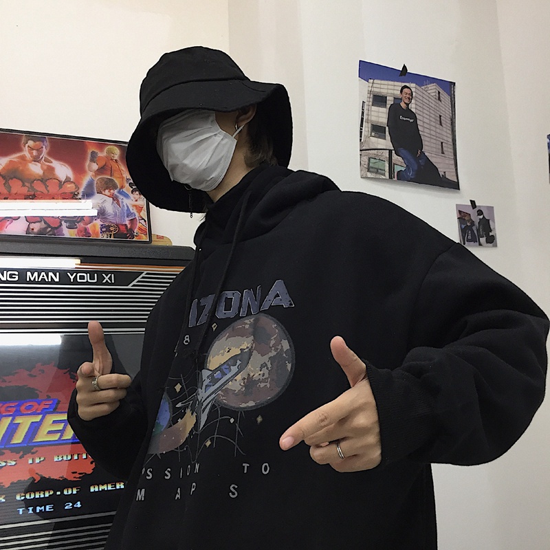 Áo hoodie nam oversize vũ trụ, Áo hoodie nam form rộng unisex có mũ màu đen thời trang hàn quốc hot trend 2021 | BigBuy360 - bigbuy360.vn