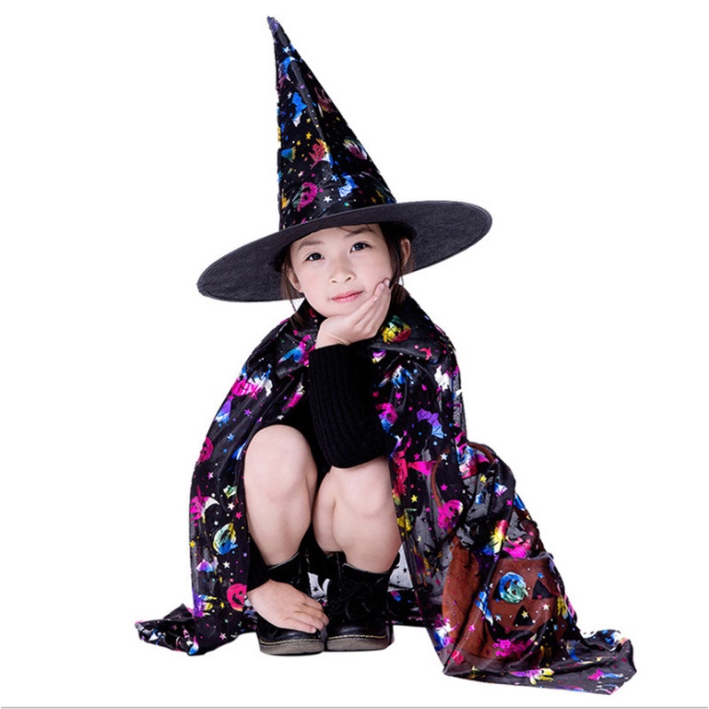 (new2022) Combo áo choàng, giỏ bí ngô, mũ phù thủy 80cm hoá trang HALOWEEN cho bé trai, bé gái