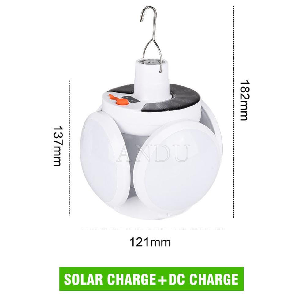 Đèn LED Tích Điện Năng Lượng Mặt Trời 40W, Đèn 5 Chế Độ Hình 4 Cánh Hoa Đuôi E27 Có Thể Đóng Mở