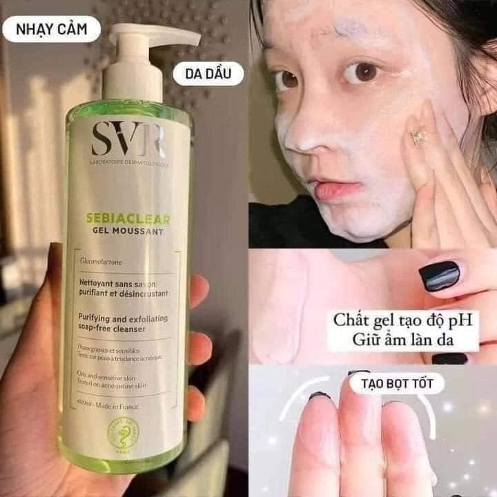 Sữa rửa mặt Ét Vê Rờ SVR Sebiaclear Gel Moussant cho da mụn, da nhạy cảm không chứa xà phòng 400mL