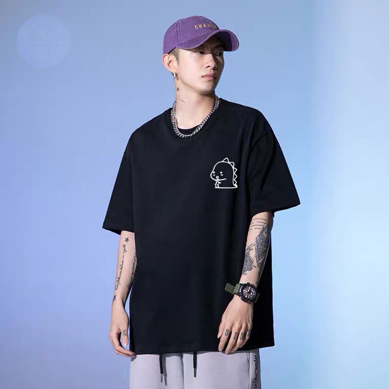 ÁO THUN TAY LỠ UNISEX IN LOGO KHỦNG LONG NHỎ DỄ THUƠNG - FREESIZE DƯỚI 75KG