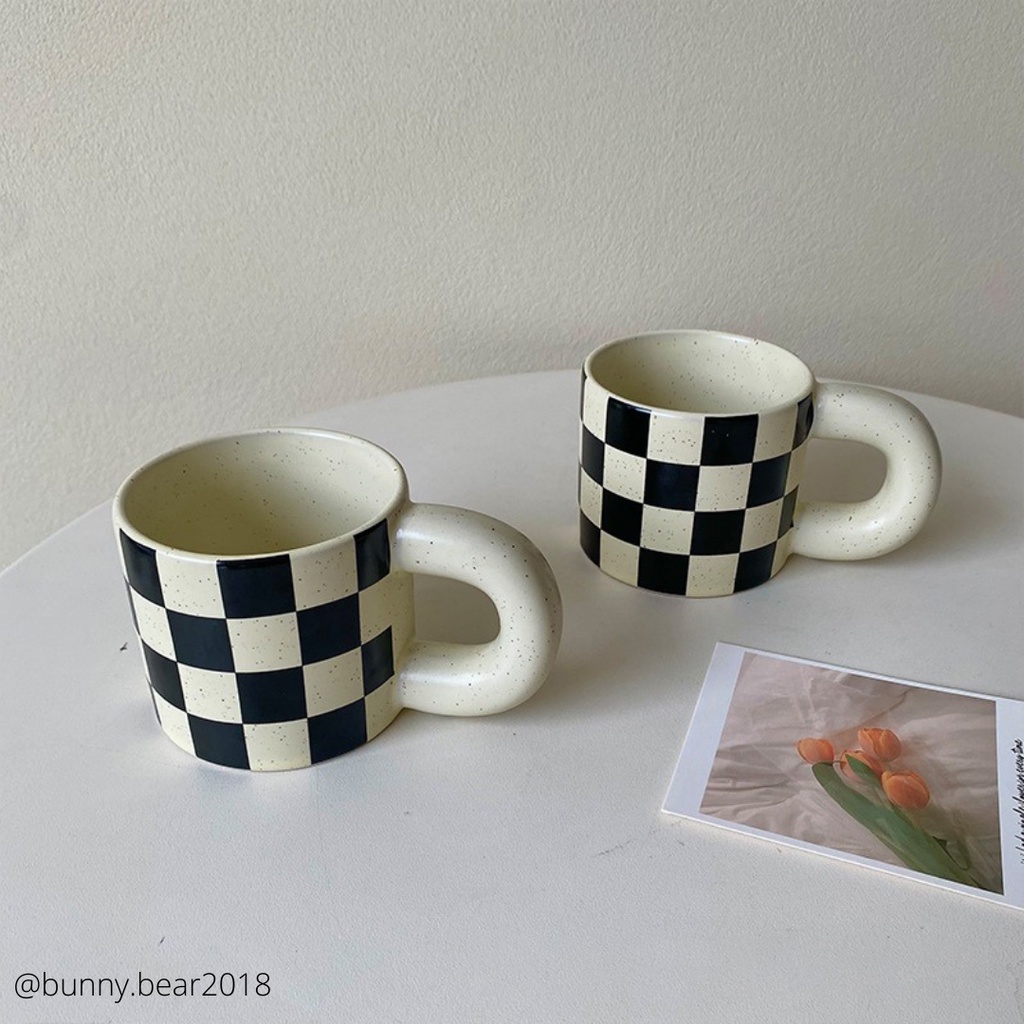 Ly sứ sọc caro trắng đen cao cấp siêu dày dặn