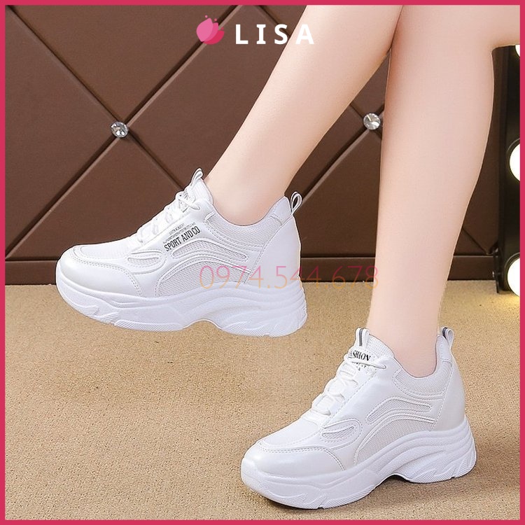 Giày Thể Thao Nữ, Sneaker Độn Đế Da Mềm Phối Lưới Kiểu Dáng Thể Thao Hotrend 2021, Lisa M83