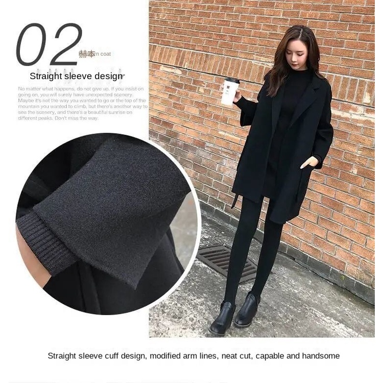Áo khoác len dáng dài màu đen phong cách Hàn Quốc thời trang thu đông 2023 cho nữ