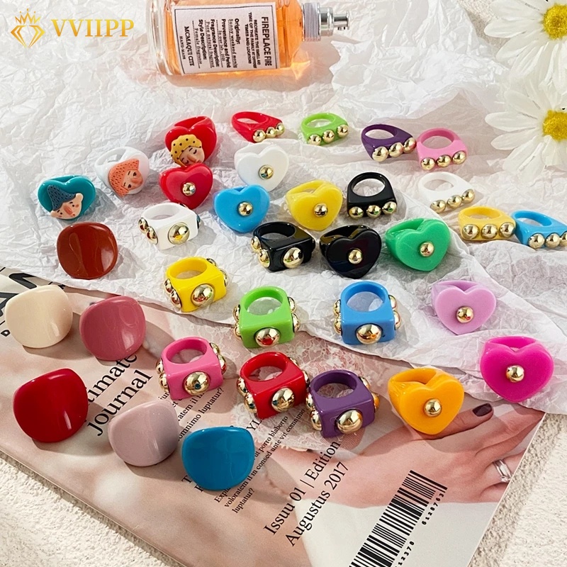 Nhẫn Nhựa Resin Nhiều Màu Sắc Phong Cách Hàn Quốc Cho Nữ