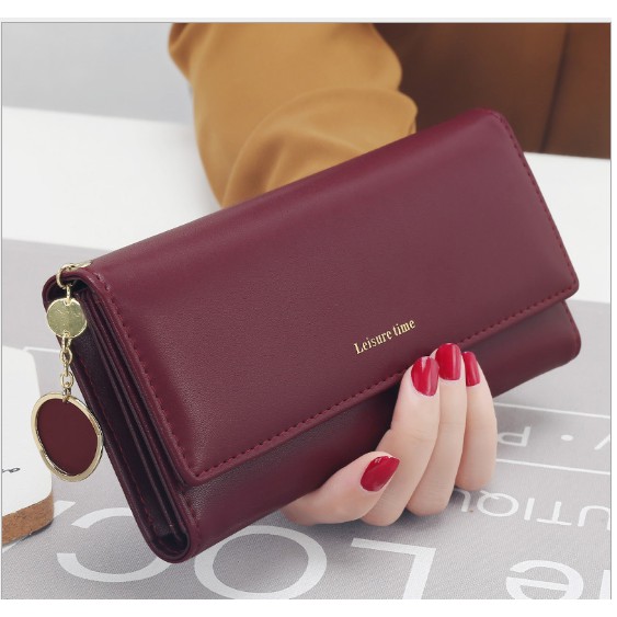 Ví nữ dáng dài phong cách Hàn Quốc kèm móc tròn xinh xắn | BigBuy360 - bigbuy360.vn