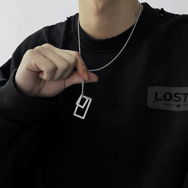 Vòng cổ thép titan mặt vuông phong cách hip hop cá tính chất lượng cao