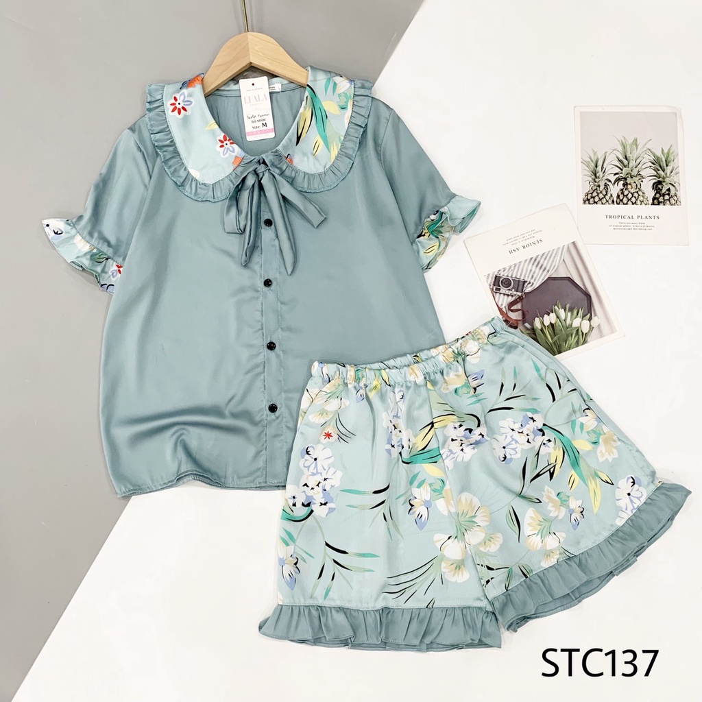 Đồ bộ Pizama đùi lụa satin cao cấp nữ có size | BigBuy360 - bigbuy360.vn