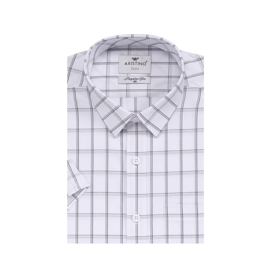 [MẪU MỚI] Áo sơ mi nam ngắn tay ARISTINO họa tiết trắng kẻ nâu thanh lịch, nhã nhặn - ASS037S2
