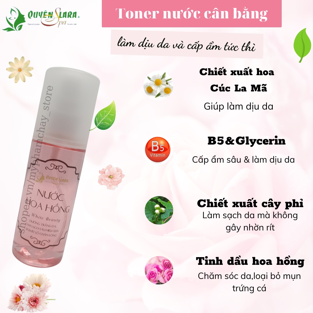 Nước  Hoa Hồng QUYÊN LARA Làm Sạch Sâu Da Từ Bên Trong,Cấp ẩm-Se Khít Lỗ Chân Lông Giúp Làn Da Luôn Tươi Trẻ 100ml