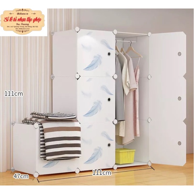 TỦ NHỰA GHÉP 7 Ô Y HÌNH SÂU 37. Màu trắng lông vũ. Tặng kèm 1 treo đồ.