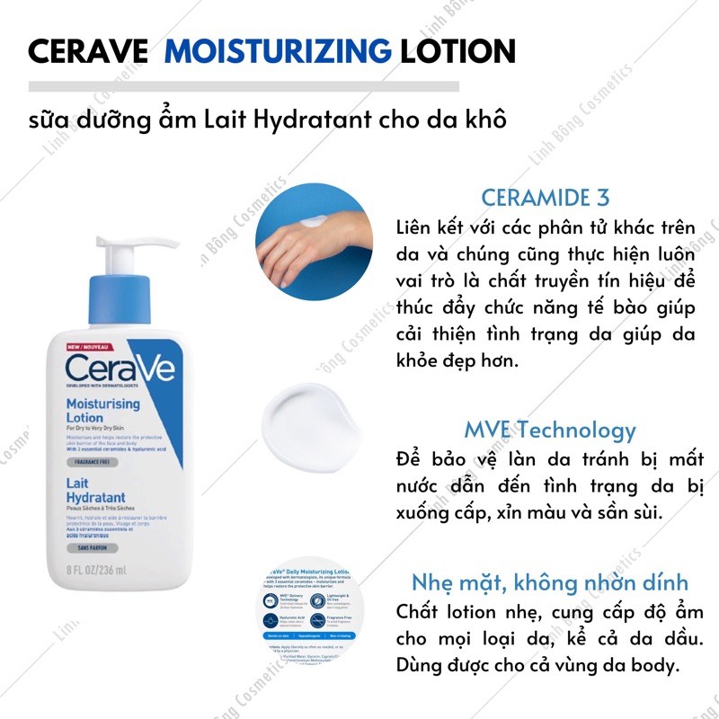 KEM DƯỠNG ẨM CERAVE MOISTURIZING LOTION 236ML (mặt và body)