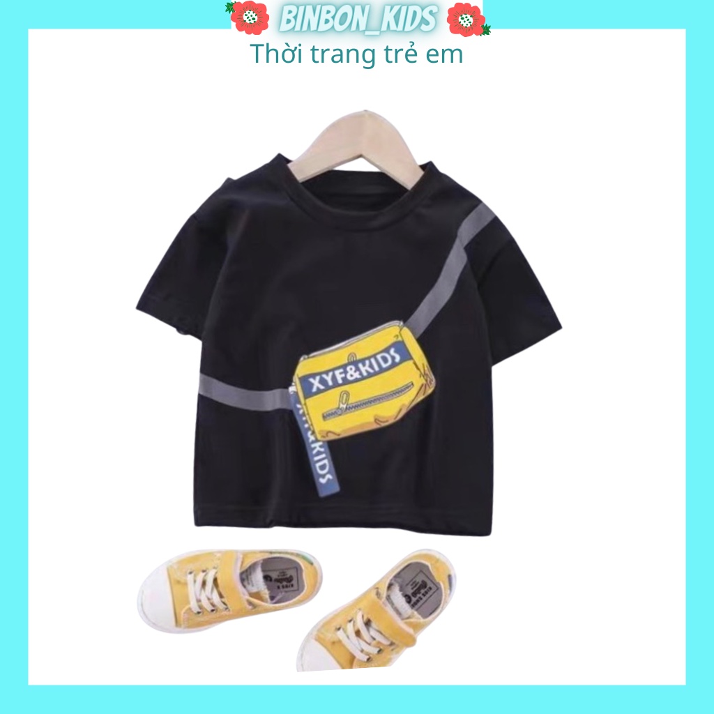 Áo cộc tay cho bé in túi chéo phong cách cho bé trai và gái, Áo thun trẻ em từ 1-5 tuổi chất cotton cao cấp-BINBON KIDS