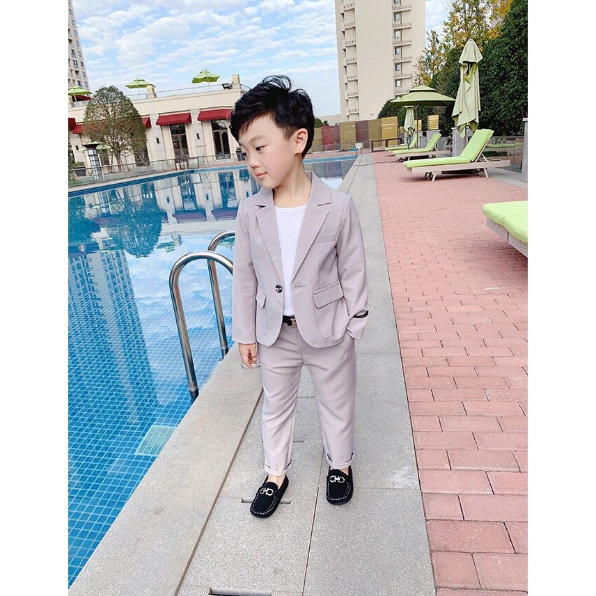 Set vest trơn 1 cúc cho bé trai màu ghi-đen cao cấp size 90-150 ( 3-9 tuổi)