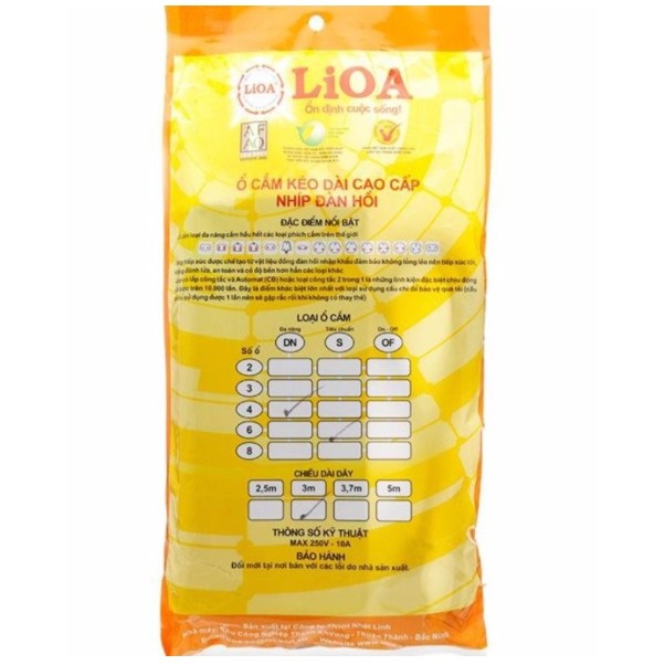 Ổ cắm Lioa 4D6S32 (6 ổ 2 chấu, 4 ổ 3 chấu, dây 3m)