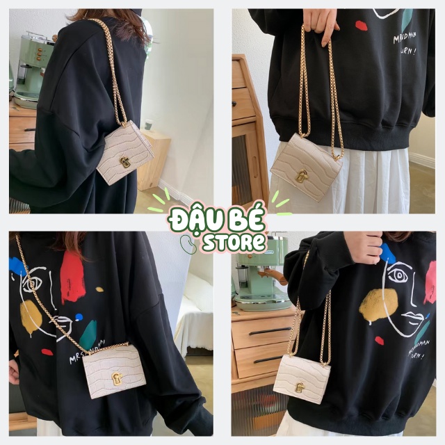 Túi Đeo Chéo Mini Chữ Nhật Trơn Phối Dây Xích Thời Trang Hàn Quốc - Túi Xách Đeo Vai Khoá Xoay Cao Cấp - Daube - Pk081