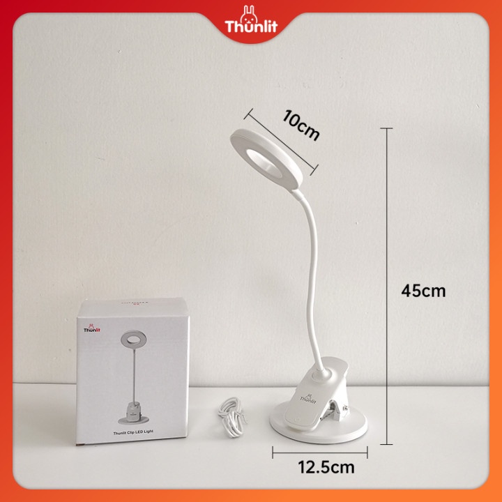 Đèn kẹp LED Thunlit dạng vòng tròn USB 1250mAh có thể sạc lại làm mờ vô cấp với 3 màu nhiệt độ kèm kẹp