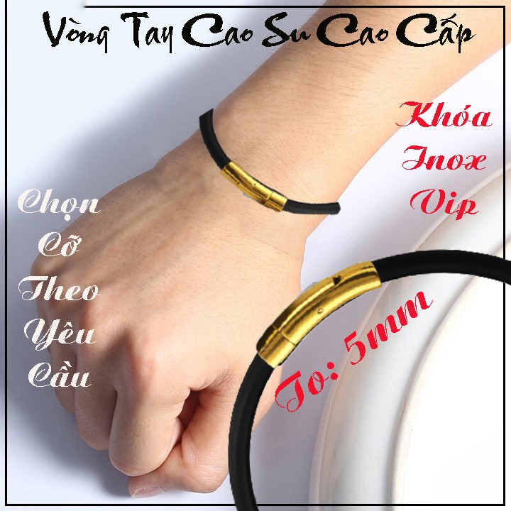 Vòng tay cao su 5 ly cao cấp khóa Vip màu vàng - Chọn size theo yêu cầu - Đem lại đẳng cấp phong độ cho người đeo