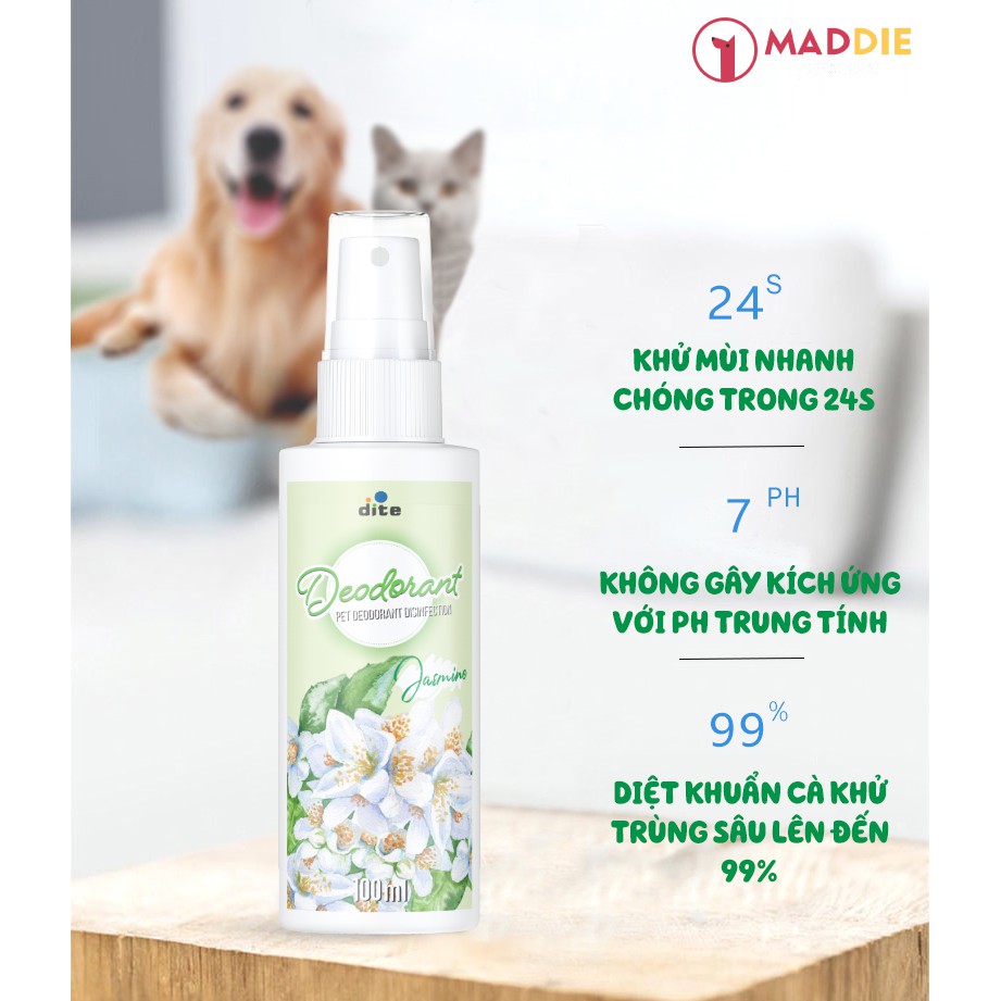 [MUA 3 TẶNG 1] BÌNH XỊT KHỬ MÙI HÔI CHÓ MÈO, SÁT KHUẨN DEODORANT - MADDIE - 100ml - SÁT KHUẨN CHUỒNG, NỆM, CÁT, PHÂN