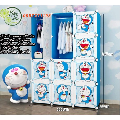 TỦ QUẦN ÁO NHỰA LẮP GHÉP ĐA NĂNG DORAEMON (nhiều kích thước lựa chọn) (tặng kèm chốt, búa) (Kiều Hoa Store)