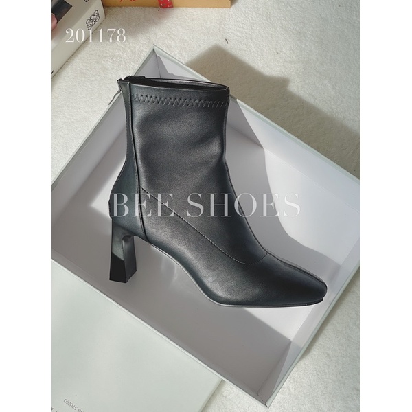 BEESHOES - BOOT NỮ DA MỀM MŨI VUÔNG - BOOT NỮ ĐẾ TRỤ CAO 7CM CÓ SẴN MÀU ĐEN - NÂU 201178