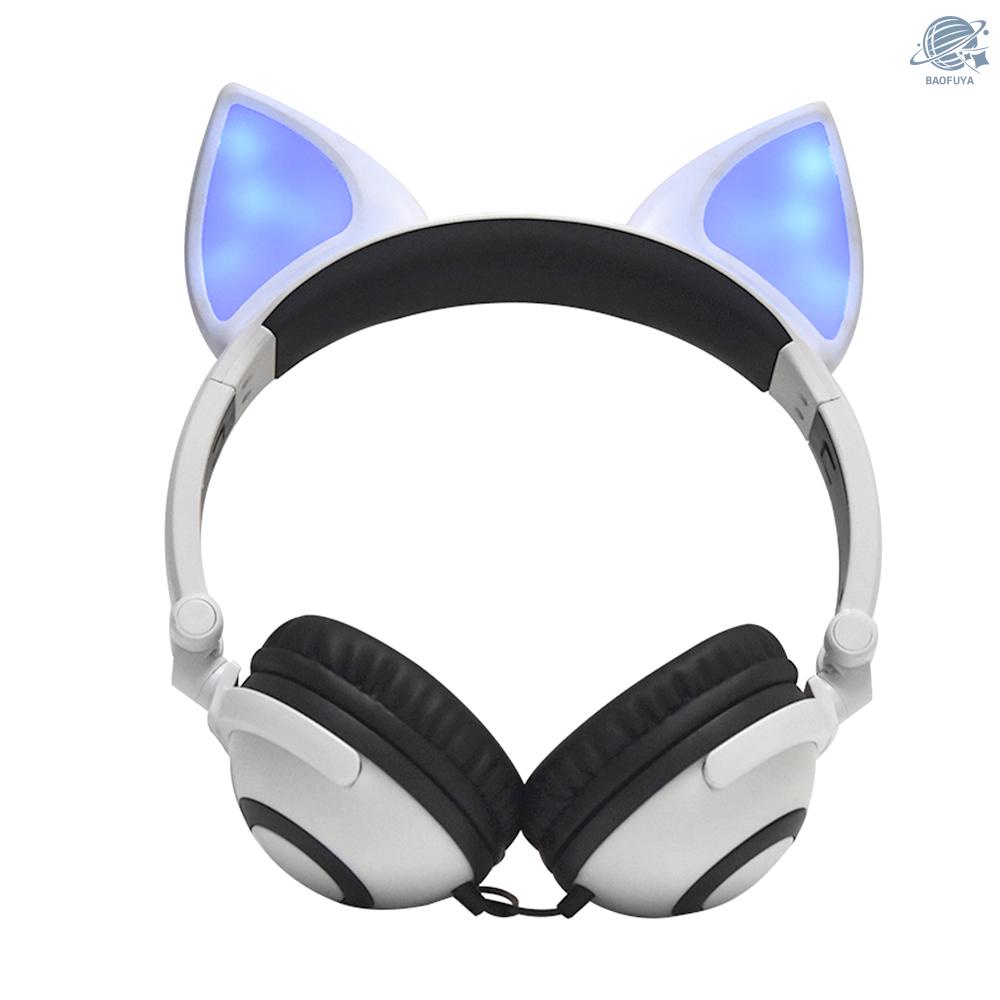 BF LX-X109 Foldable Fox Ear Headphones Flashing LED Lights for PC Laptop 3.5mm AUX Over-ear Headset Adjustable Headband Kids Earphone