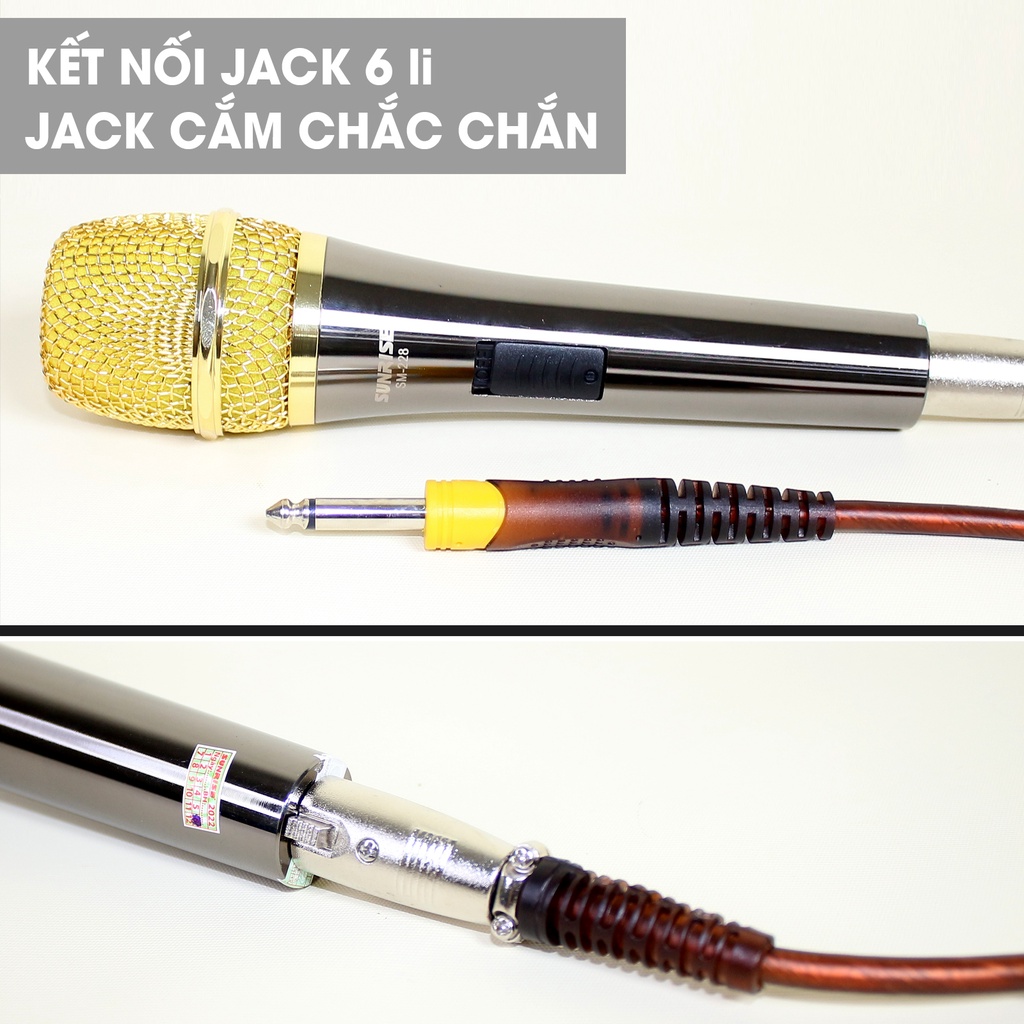 Micro karaoke có dây chính hãng Sunrise SM-228 đầu mic chất lượng cao, thân kim loại kèm dây zin dài 8m chống gãy bền bỉ