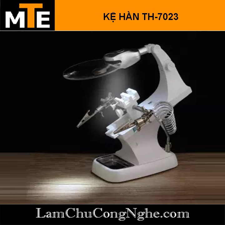 Kệ hàn loại xịn có Giá đỡ mỏ hàn + Tay kẹp + Kính lúp + Đèn led TH-7023