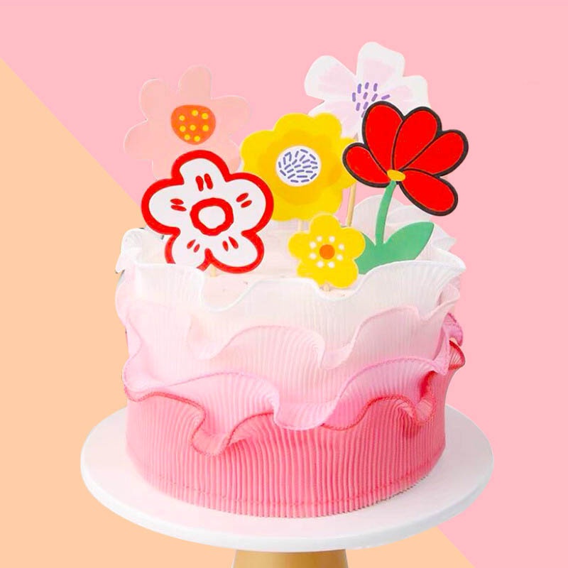 Set 6 Phụ Kiện Trang Trí Bánh Kem Hình Hoa Bằng Giấy Xinh Xắn Thẻ