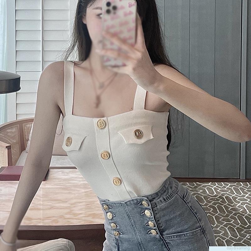 Áo croptop dệt kim sát nách dáng ôm siêu nhẹ thiết kế đơn giản thời trang cho nữ