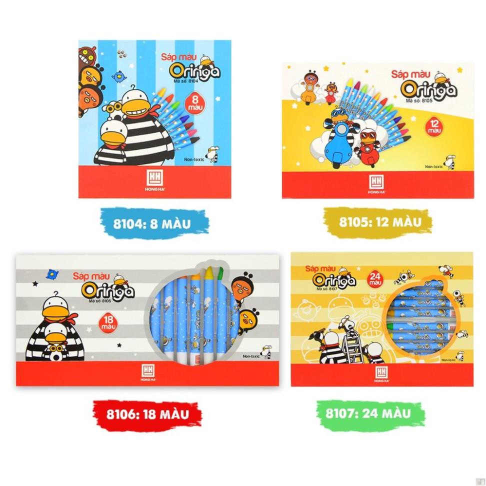 Màu sáp Hồng Hà | Sáp màu Oringa 8/12/18/24 màu dành cho học sinh mẫu giáo, tiểu học .
