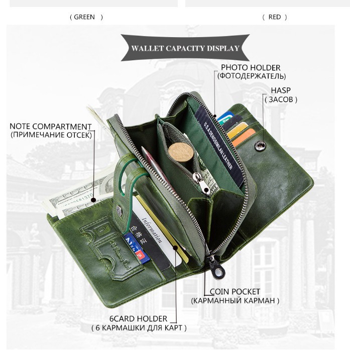2022 Contac N2149 - Bảo Hành 2 Năm - Bóp Ví Vuông Nữ Bỏ Túi Da Ngựa Điên Men and Women Wallet Genuine Bò - Nam Nữ