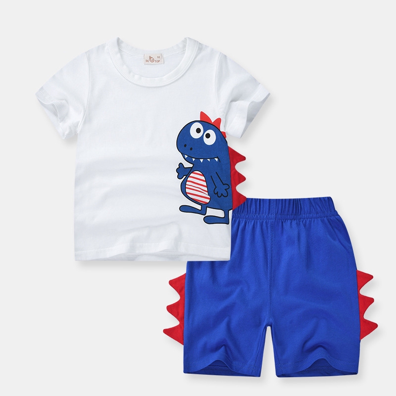 Set áo thun Luckycandy ngắn tay in hình khủng long và quần short thời trang mùa hè dễ thương cho bé trai