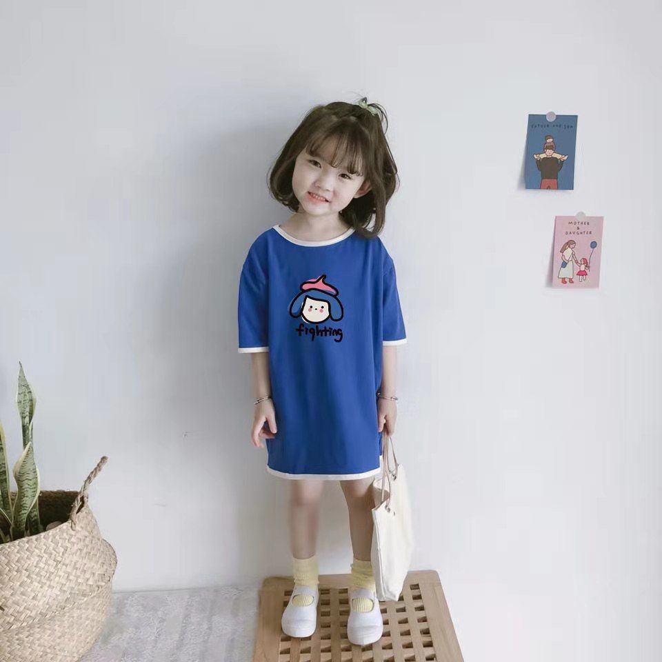 Đầm thun tay ngắn dáng rộng kiểu dáng dễ thương thời trang mùa hè cho trẻ em