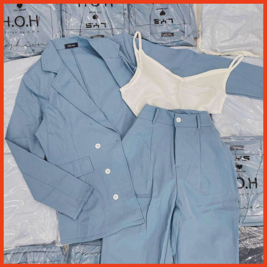 Sale Set Vest 3 Món NAVIA Cực Xinh, Áo Vest Blazer Mix Quần Tây Baggy Kèm Áo 2 Dây Thiết Kế Thanh Lịch Công Sở, Đi Làm G