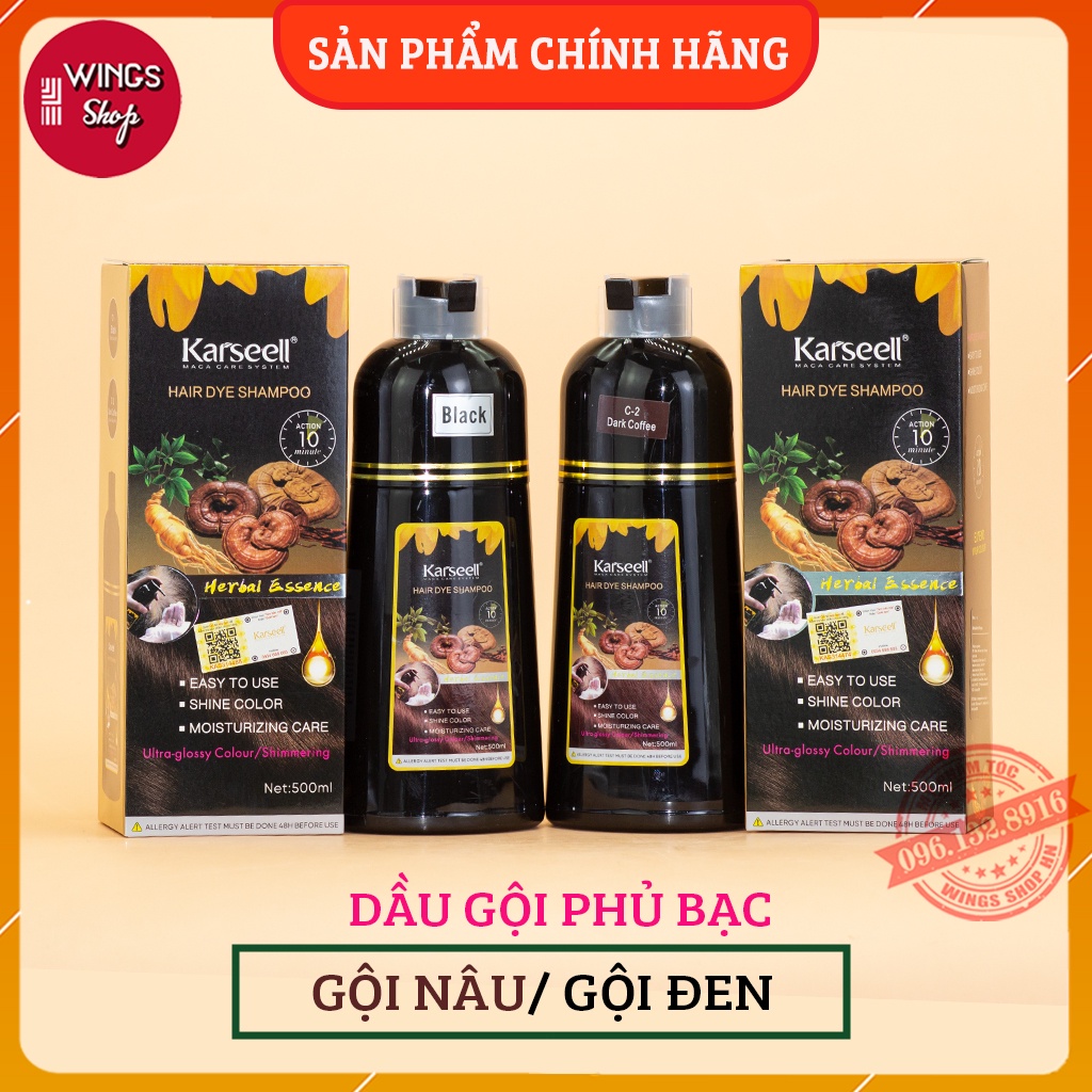 Dầu Gội Phủ Bạc Kareell 500ML | Dầu Gội Nhuộm Tóc Đen, Nhuộm Tóc Nâu Tinh Chất Thảo Dược