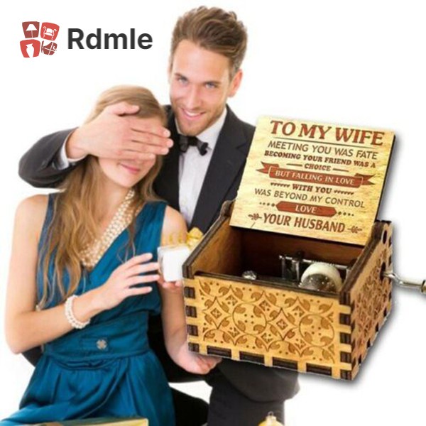 [COD]# RDMLE To My Wife Engraved Wood Music Box Anniversary Valentines' Gifts