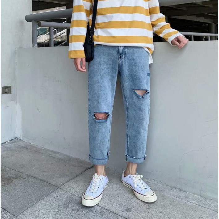 Quần baggy jean nam rách gối phong cách ulzzang siêu hot