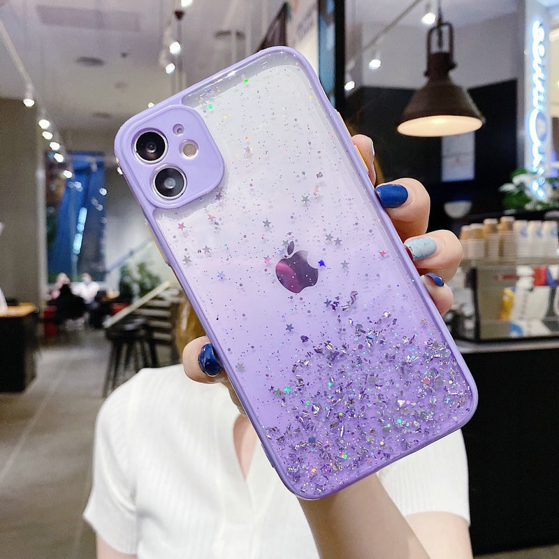 Ốp lưng iPhone 12 mini 11 Pro X XS XR Max 8 7 6 6s Plus SE 2020 Colorful Glitter Gold leaf Skin feel Hard Case Cover