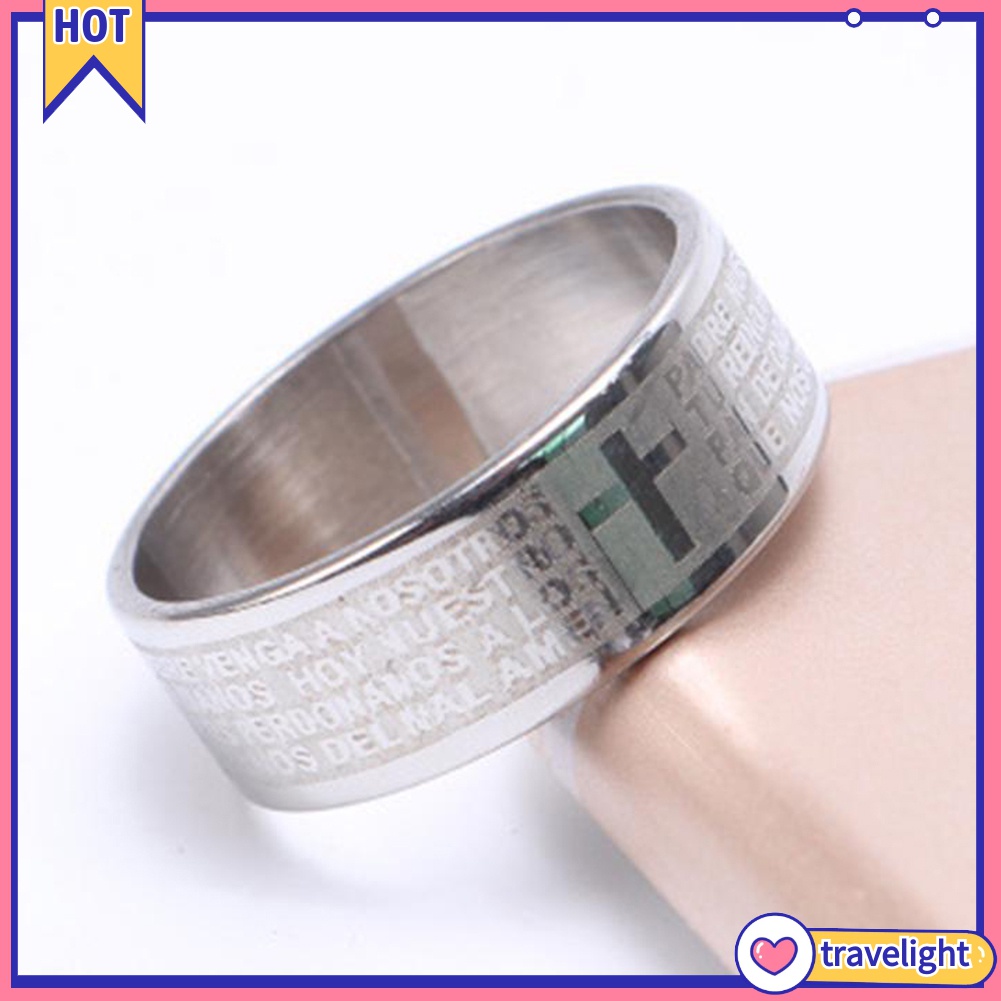 (Travelight) Nhẫn Thép Titan Khắc Chữ Thập Kinh Thánh K1