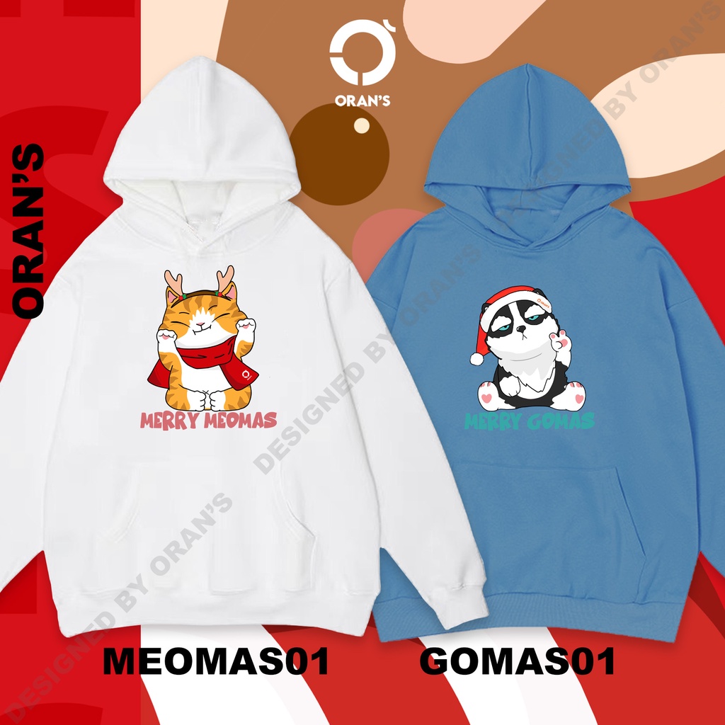 Áo Hoodie Giáng Sinh in hình chó husky và mèo chất nỉ cotton lót bông cao cấp ORANS - ORAN'S HOODIE CHRISTMAS