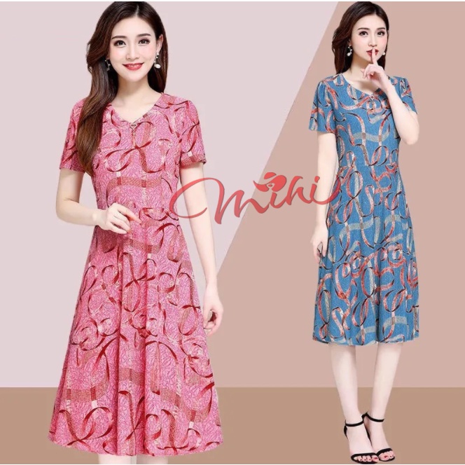 Váy Đầm cho người lớn tuổi Họa Tiết Dáng Dài V4a - Thời trang trung niên cho mẹ trung tuổi U40 U50 đẹp giá rẻ Bigsize
