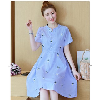 Đầm bầu váy bầu công sở thêu hoa sau sanh có nút cho bé bú