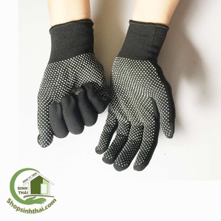 Găng tay phủ hạt nhựa chống trơn khi cầm nắm - bao tay vải thun co giãn - màu đen