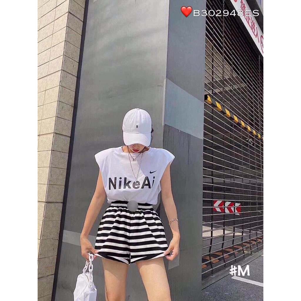 set bộ áo sát nách quần short sọc phong cách chất coton mềm