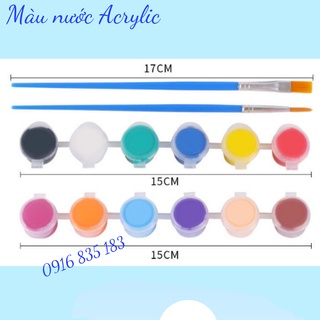 Màu nước Acrylic vỉ  6 màu 3ml (tặng kèm 1 cọ tô)