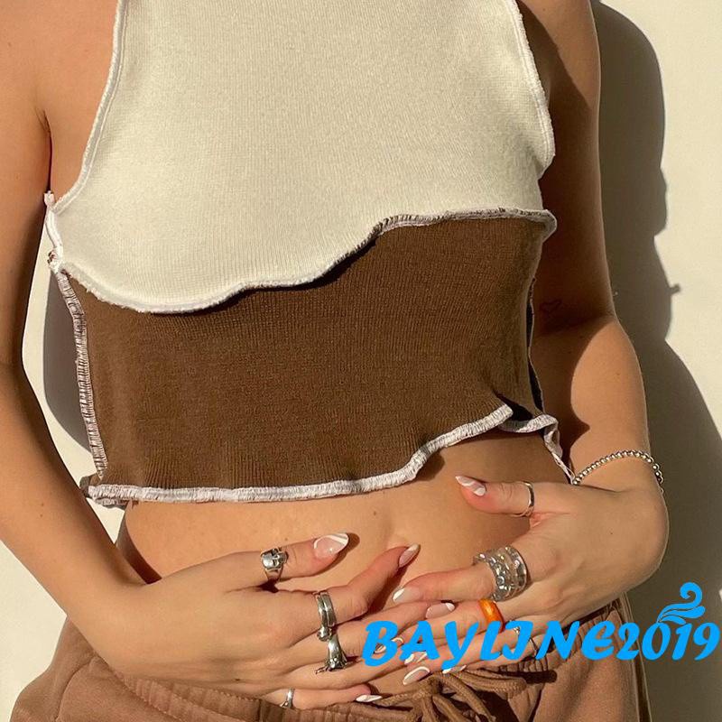 Áo Croptop Không Tay Cổ Tròn Màu Sắc Ghép Nối Thời Trang Quyến Rũ Sáng Tạo Cho Nữ | BigBuy360 - bigbuy360.vn