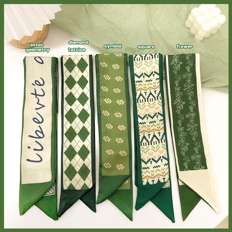 Set 5 Dây Cột Tóc / Khăn Choàng Cổ / Túi Xách Đa Năng Màu Xanh Lá